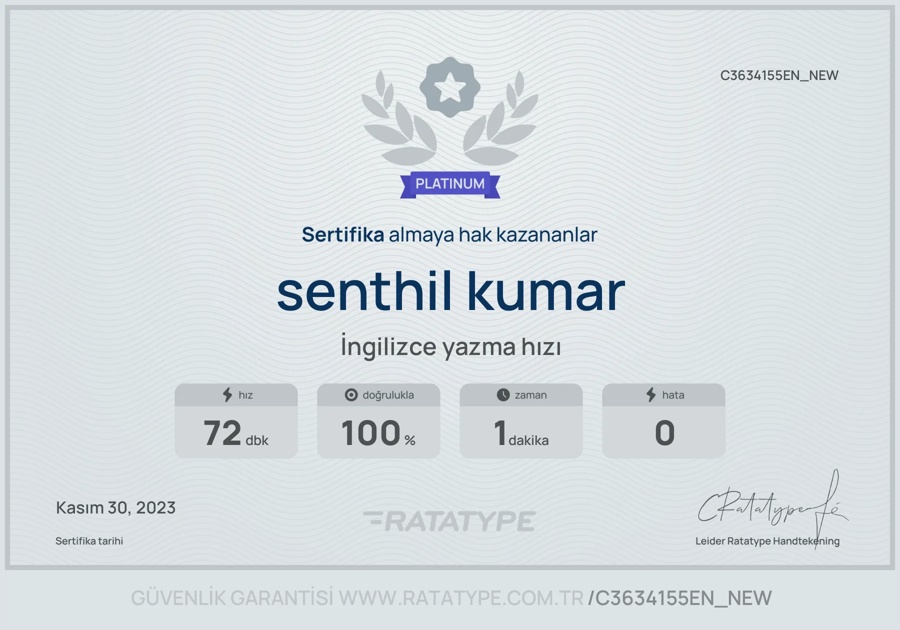 Yazma Hızı Sertifikası