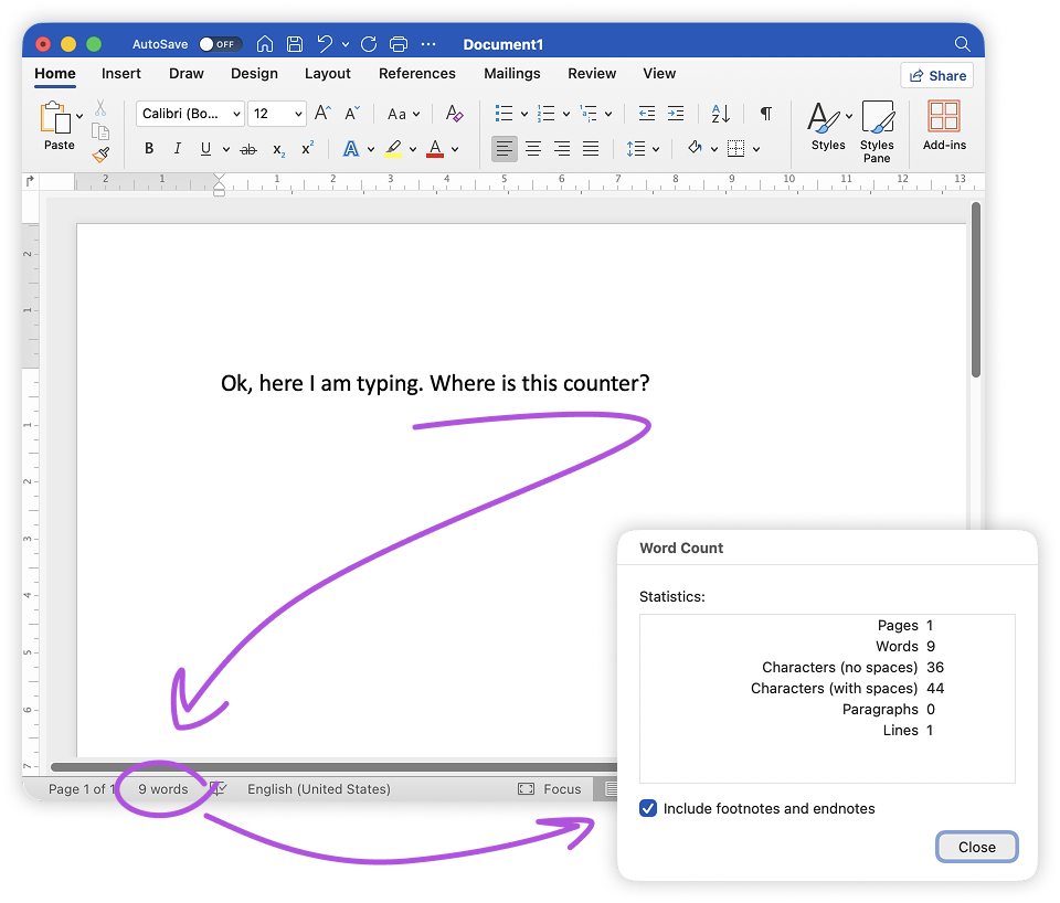 MS Word Karakter Sayacı