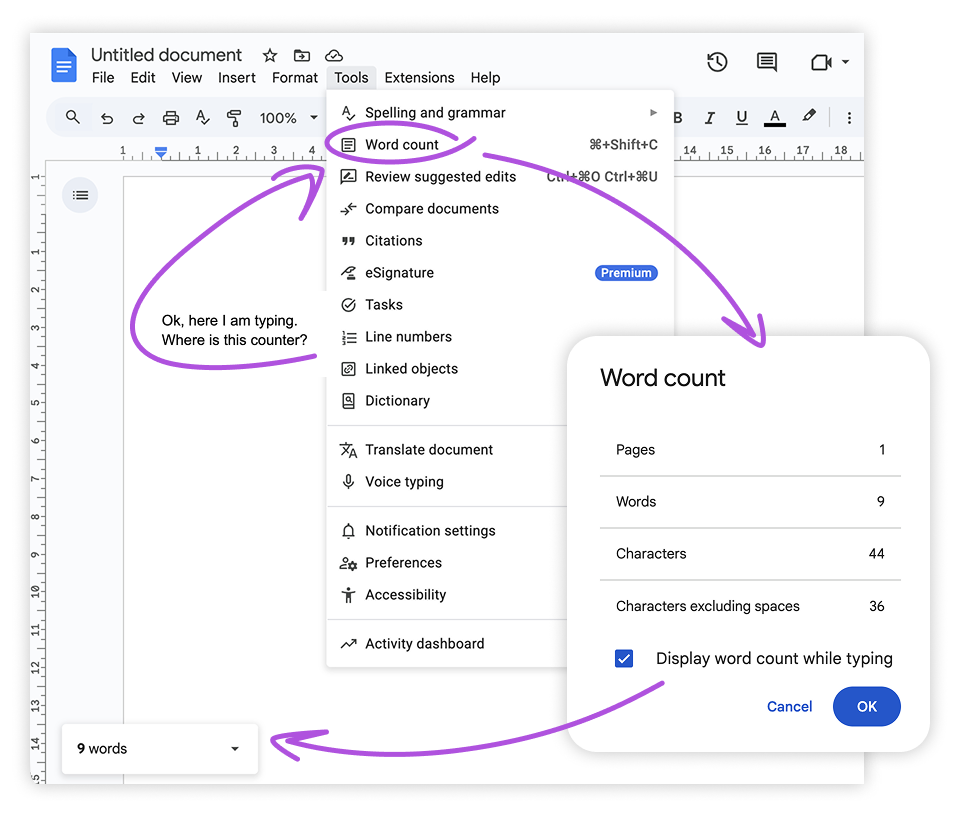 Google Docs Karakter Sayacı